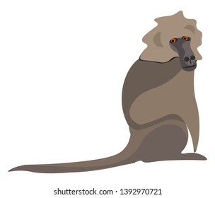 Clipart of a large ground-dwelling monkey in shades of brown with a long doglike black snout and two red-colored eyes  vector  color drawing or illustration