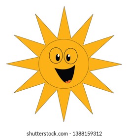 Clipart of a laughing yellow sun with eyes and tongue stuck out has few spikes surrounding the inner circular disc  vector  color drawing or illustration