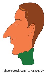 Clipart of a man in a green turtleneck shirt with his eyes closed looks peaceful, vector, color drawing or illustration. 