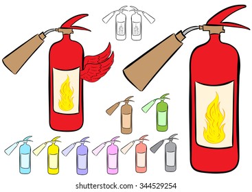 Clipart with multi-colored color winged fire extinguishers