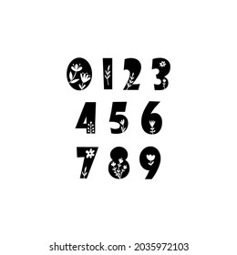 Clipart with numbers and floral elements. Vector illustration. 