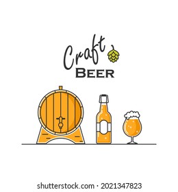 Clipart on the theme of craft beer on a white background. Flat vector illustration.