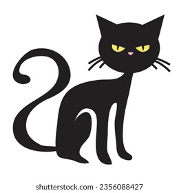 Clipart on white background of a black cat. Hand drawn vector illustration. Concept for fashion, textile print, books, birthday invitations, greeting cards, posters. Vector illustration.