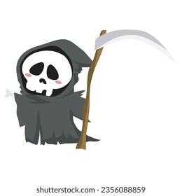 Clipart on white background of a grim reaper. Hand drawn vector illustration. Concept for fashion, textile print, books, birthday invitations, greeting cards, posters. Vector illustration.