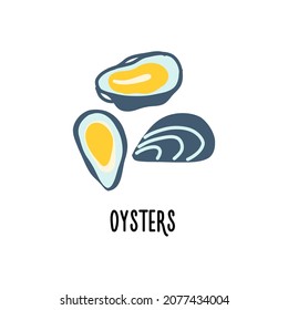 A clipart with oysters on a white background. Isolated vector illustration