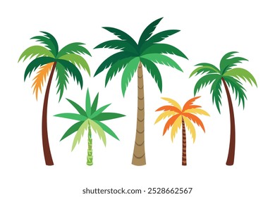 
Clipart of palm trees, showcasing their tall trunks and lush green fronds against a simple white background.