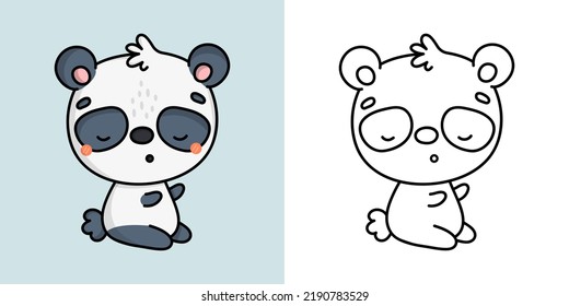 Clipart Panda Multicolored and Black and White. Cute Clip Art Panda. Vector Illustration of a Kawaii Animal for Stickers, Baby Shower, Coloring Pages, Prints for Clothes.
