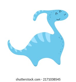 Clipart Parasaurolophus, in Cartoon Style. Cute Clip Art Dinosaur. Vector Illustration of a Parasaurolophus for Stickers, Baby Shower Invitation, Prints for Clothes, Textile. 