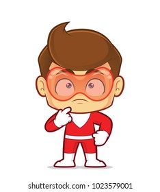 Clipart picture of a superhero cartoon character thinking