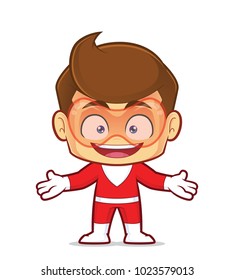 Clipart picture of a superhero cartoon character in welcoming gesture