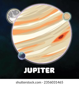 Clipart planet Jupiter in solar system. Hand drawing vector illustration of planet Jupiter. Astronomical galaxy space. 