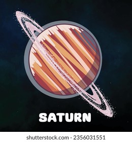 Clipart planet Saturn in solar system. Hand drawing vector illustration of planet Saturn. Astronomical galaxy space. 