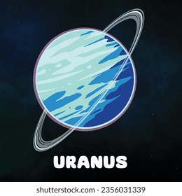 Clipart planet Uranus in solar system. Hand drawing vector illustration of planet Uranus. Astronomical galaxy space. 