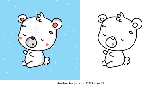 Clipart Polar Bear Multicolored and Black and White. Cute Clip Art Bear. Vector Illustration of a Kawaii Animal for Stickers, Baby Shower, Coloring Pages, Prints for Clothes.
