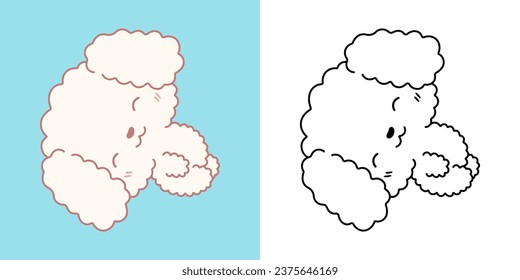 Clipart Poodle Dog Multicolored and Black and White. Cute Clip Art Dog. Cute Vector Illustration of a Kawaii Puppy for Stickers, Baby Shower, Coloring Pages. 