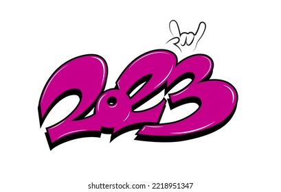 Clipart postcard inscription isolated, font 2023 graffiti. Vector image