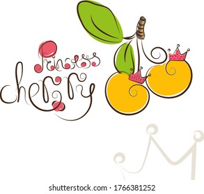 clipart print Princess cherry vector, logo, illustration, print on clothes, t-shirts, dresses, tops, bed linen, notebooks, printing, stickers