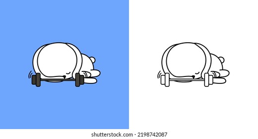 Clipart Rabbit Sportsman Multicolored and Black and White. Cute Bunny Athlete. Vector Illustration of a Kawaii Animal for Stickers, Baby Shower, Coloring Pages, Prints for Clothes.
