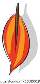 Clipart de un óvalo de hoja roja En forma con punta puntiaguda un tallo marrón y márgenes amarillos tipo banda dibujo de color vectorial o ilustración
