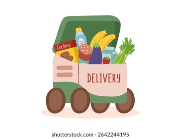 Clipart of robot delivery isolated on white. Food delivery, technology, robotics, innovation concepts. Vector flat hand drawn illustration.