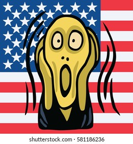 Clipart Of The Screaming Head Vector with American Flag Background. Vector Illustration