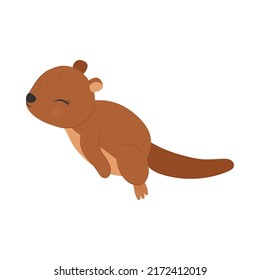 Clipart Sea Otter in Cartoon Style. Beautiful Clip Art Otter. Vector Illustration of an Animal for Prints for Clothes, Stickers, Textile, Baby Shower Invitation. 