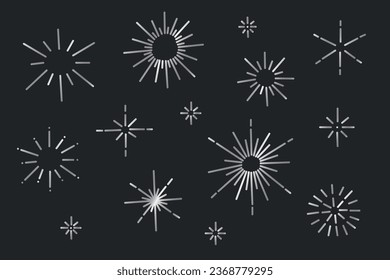 Conjunto de clipart de hermosos rayos de sol de gradiente minimalista. Espuma de plata dibujada a mano, diseño de estrellas y sol, ilustraciones redondeadas.