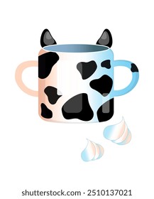 A clipart from a set of dishes for children and adults with milk and cow print accessories. Black specks, Dalmatian.