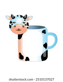 A clipart from a set of dishes for children and adults with milk and cow print accessories. Black specks, Dalmatian.