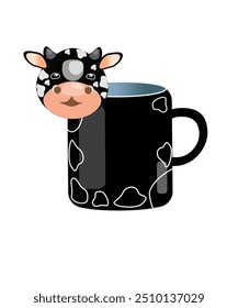 A clipart from a set of dishes for children and adults with milk and cow print accessories. Black specks, Dalmatian.