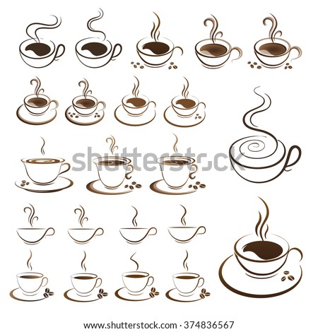 clipart set hot coffee cup vector on a white background