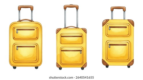 clipart set of vintage brown travel suitcases. Hand-painted design, perfect for travel blogs, adventure themes, packing guides, or retro decor. High quality and isolated on white.
