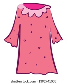 Clipart of a showcase rose-colored woman's nightie with pink frills and round neckline design and purple polka dots  vector  color drawing or illustration