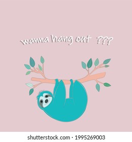 Its a clipart of a sloth hanging on a tree branch. This is used as postcard greeting card invitation card or friendship notes