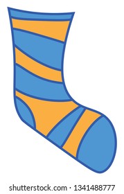 Clipart of a sock in blue and yellow color striped design vector color drawing or illustration 
