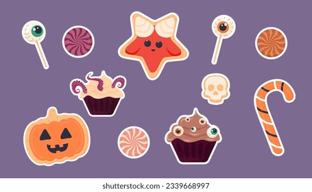 Clipart stickers, Halloween candy, cooky, pumpkin, satan, bat, spider web