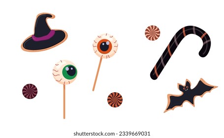 Clipart stickers, Halloween candy, cooky, pumpkin, satan, bat, spider web