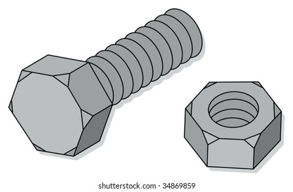 clipart style cartoon of a nut and bolt
