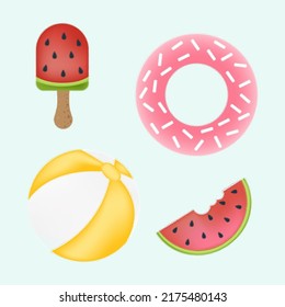 Clipart Summer Elements in Cartoon Style. Cute Clip Art Summer Elements. Vector Illustration of Elements for Stickers, Baby Shower Invitation, Prints for Clothes. 