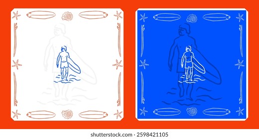 Clipart surfer with surfing board on beach retro summer vibes