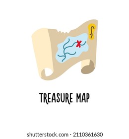 Clipart treasure maps for sea adventures in a simple flat style on a white background