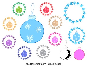 Clipart with various Christmas balls and snowballs