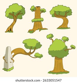 Clipart de varias Formas de árboles en estilo plano, ilustración con concepto de naturaleza