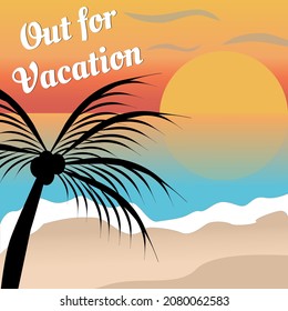 Clipart vector art icon logo Out for sunset beach vacation landscape
