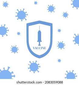 Clipart vector art icon logo Vaccine shield and virus blue color