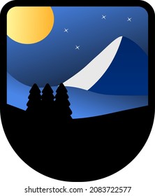 Clipart vector art icon logo Full moon midnight at the mountain landscape