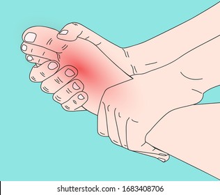 clipart vector illustration drawing sketch cartoon of person with foot pain and nerve inflammation and foot bone, heel and ankle pain.