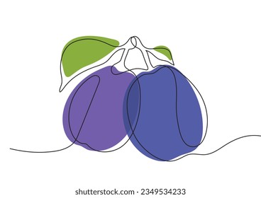 Imágenes prediseñadas en vectores con dos ciruelas en una rama con técnica minimalista
