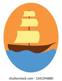 Clipart of a vintage sailor ship floating on blue water vector color drawing or illustration 