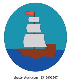Clipart of a vintage sailor ship floating on blue water vector color drawing or illustration 